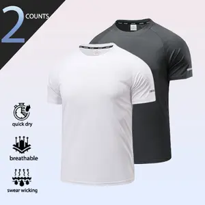 2-Pack men's quick-drying T-shirts, sports fitness short-sleeved breathable sweat-absorbing running training tops, Activewear, Fitted Cut, Round Neck