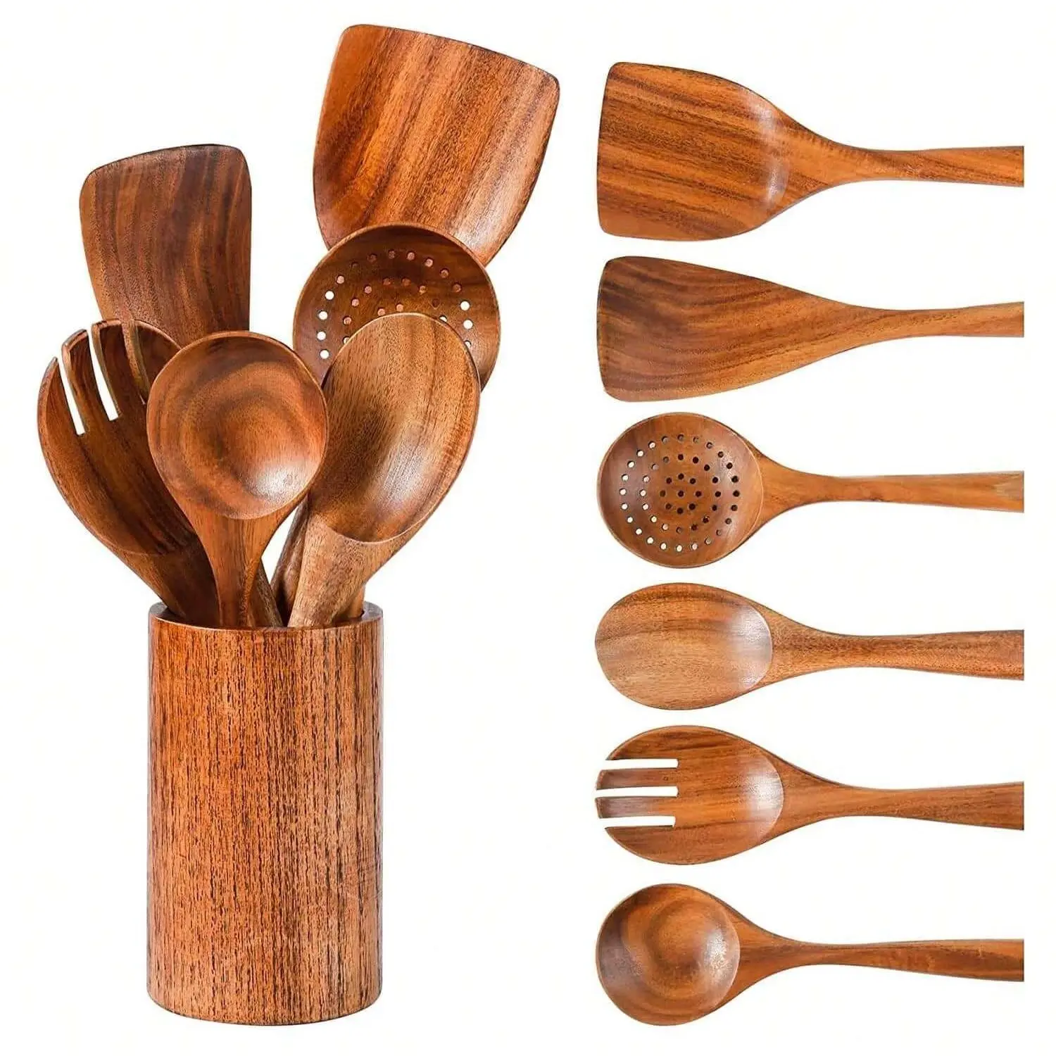 Wooden Cooking Utensils Set, Household Kitchen Cooking, Home Kitchen Use, Wooden Lid Spoon, Non-Stick Cookware Accessories, Eco-Friendly Kitchen Tools and Gadgets & Durable Wood Handle Design
