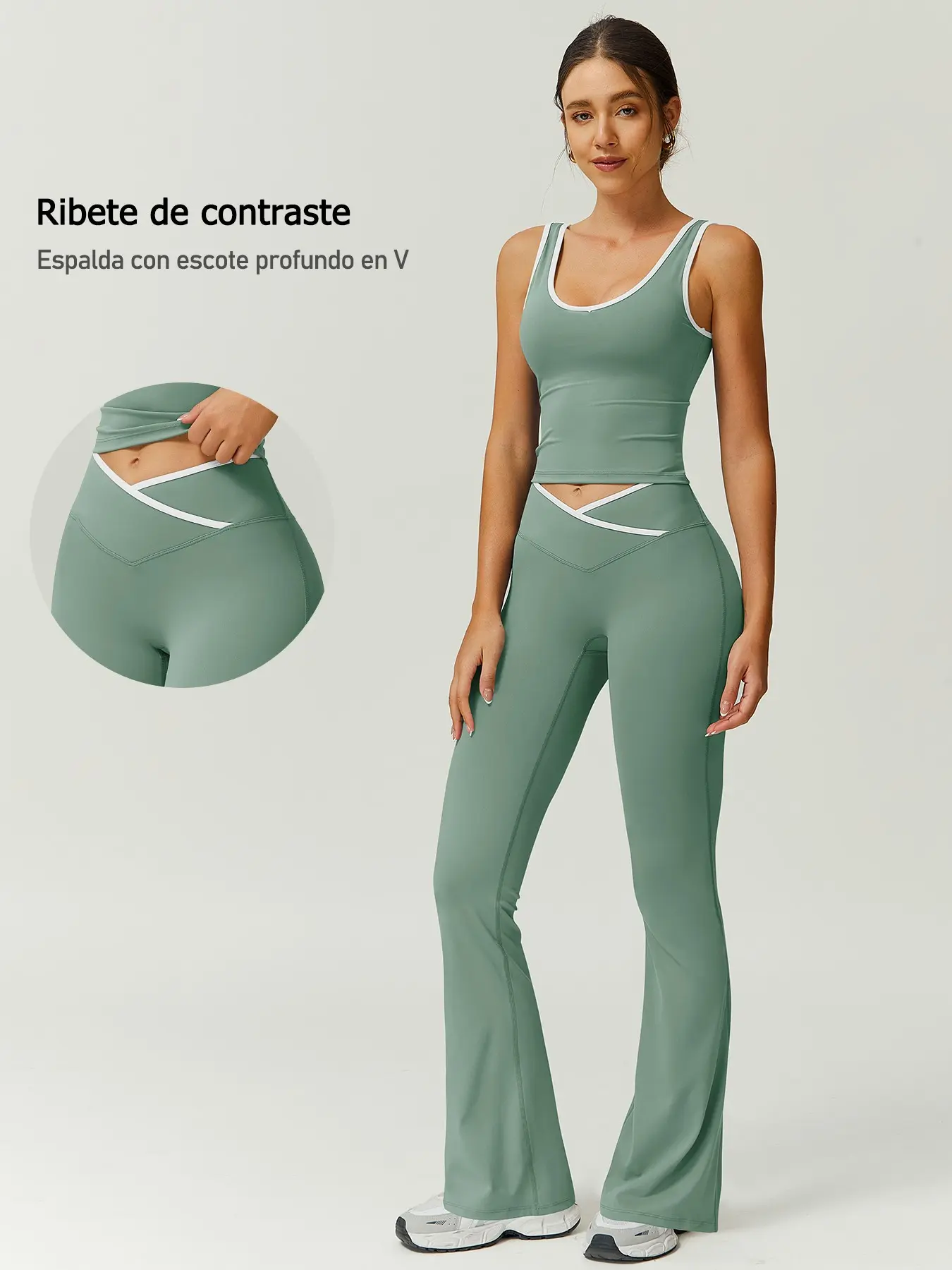 Women's Sportswear Two-Piece Set V-Neckline Enhances Clavicle Line, Hollow Out Big V Back Design, Color Block Waistband, Workout Tracksuit, Exercise Clothing Set, Sleeveless Tracksuit Set, Sports Activewear Set, Sports Outfit