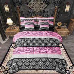 Polka Dot with Zebra Print Comforter Set with Sheets 7 Piece Pink Black Zebra Bedding Set for Kids Boys Girls Wild Animal Skin Texture Bed in a Bag Decor Soft Lightweight Microfiber