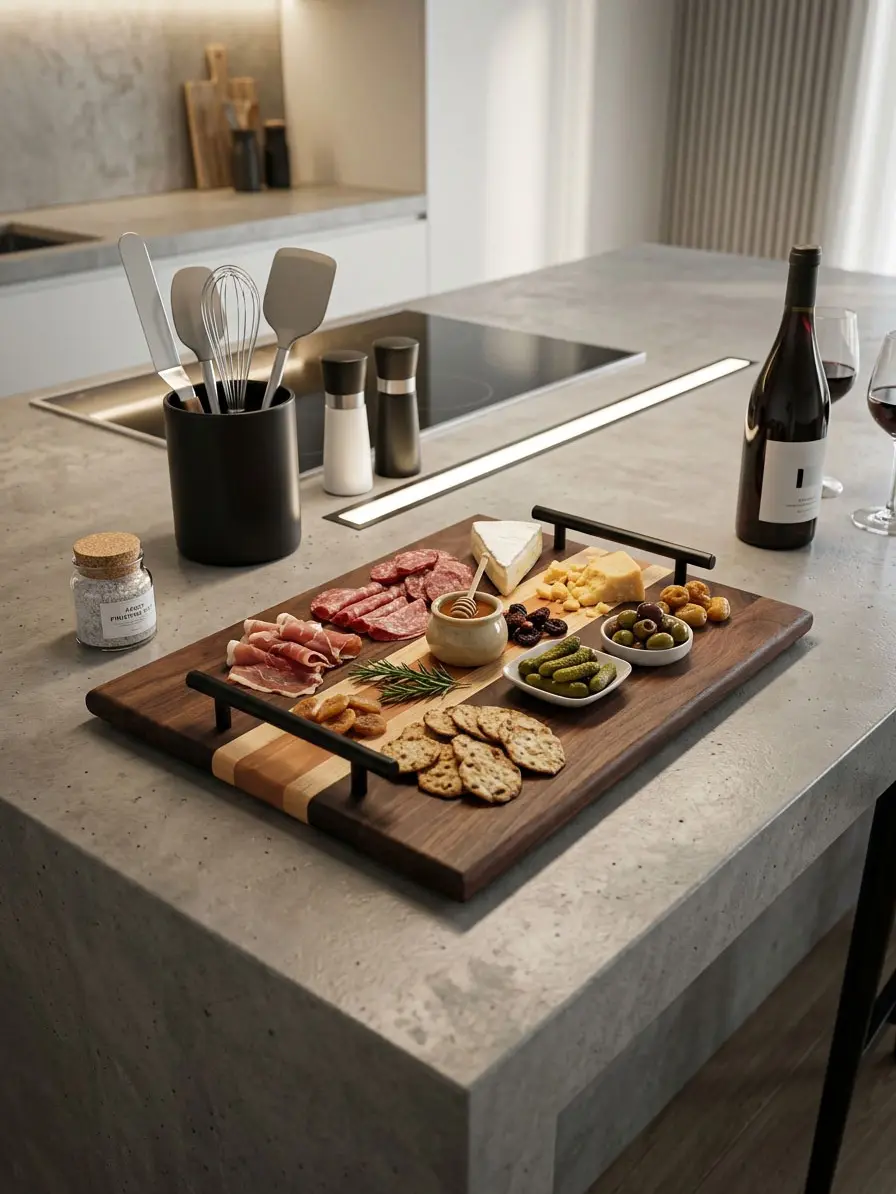 Handcrafted Walnut Charcuterie Board with Maple and Cherry Accents