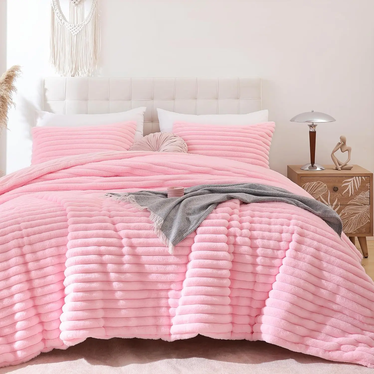 Fluffy Twin Comforter Sets 2 - Pink Fluffy Comforter, Fuzzy Twin, Twin Size Comforter, Heavy Faux Fur Comforter with Pillow Cases