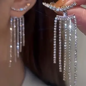 1 Pair Of Dangling Earrings DDES0079  with Rhinestone Tassels14KGold-Plated