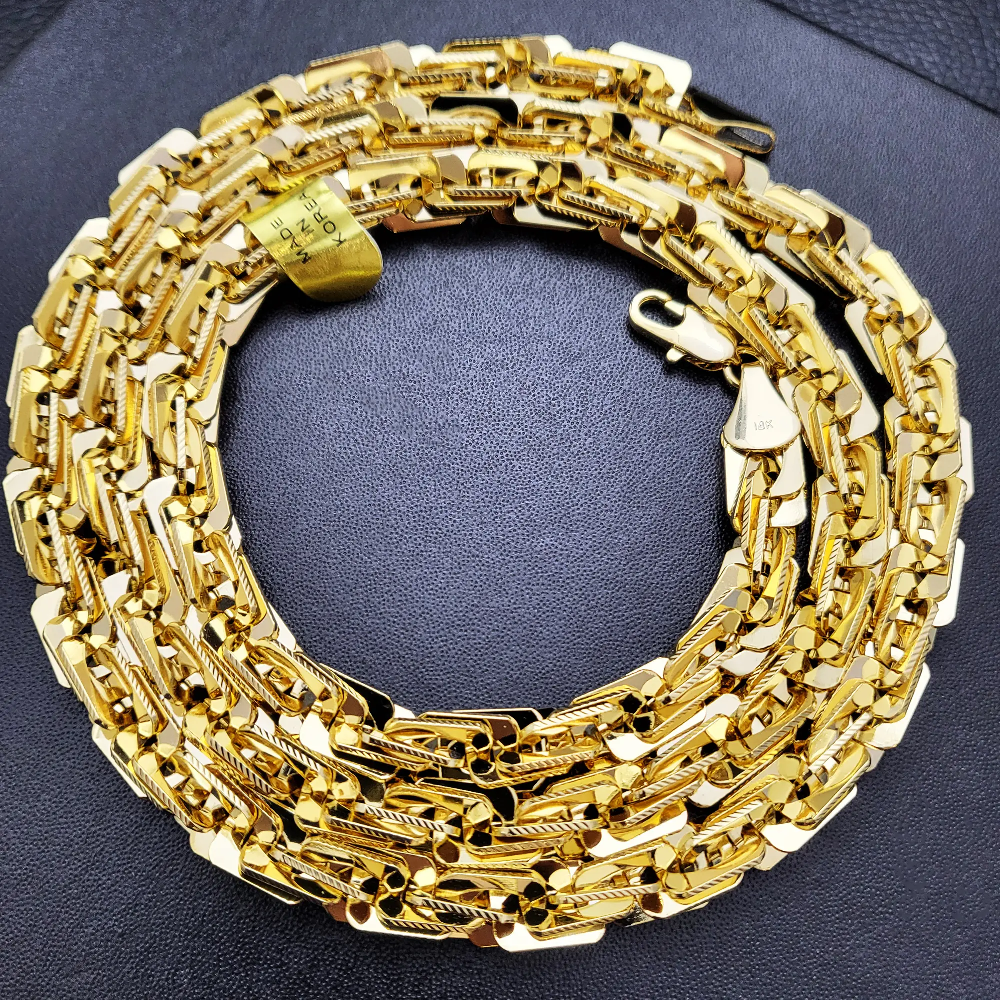 MaxBling81 Men's Brass Gold Plated 14K Stamped Luxury Chain Necklace, 8mm Thick Square Rope Design, Available in 9", 30", 36" Lengths
