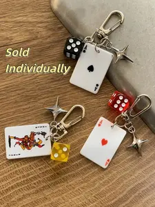 Playing Card & Dice Key Chain with Star Pendant, Spade Diamond Club Alloy Metal Keyring, Bag Charm, Car Keychain, Phone Strap, Keychain for Bags
