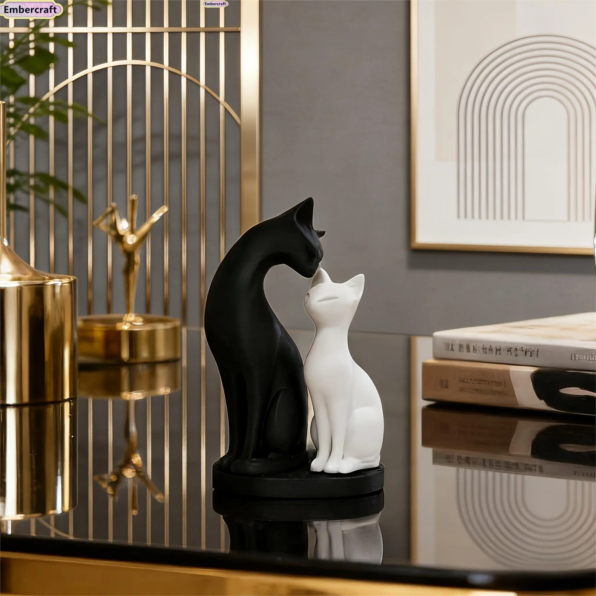 Nordic Minimalist Cat Figurine, Black and White Animal Sculpture, Compact Accent for Living Room Decor, Shelf, or Desk, Decoration, House Decor, Aesthetic Home Decor, Small Size
