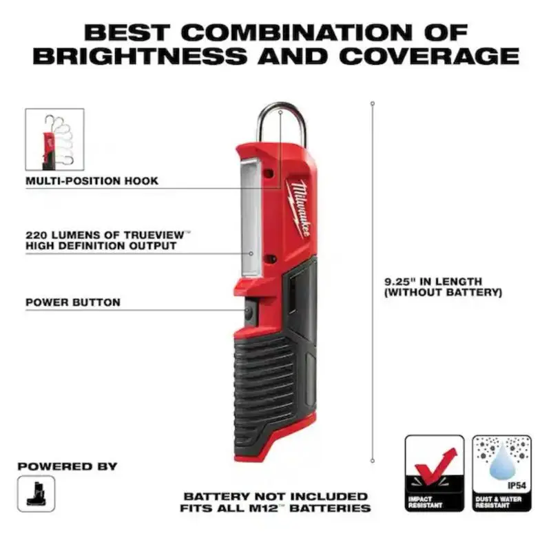 Milwaukee M12 12-Volt Lithium-Ion Cordless 220-Lumen LED Stick Light (Tool-Only)