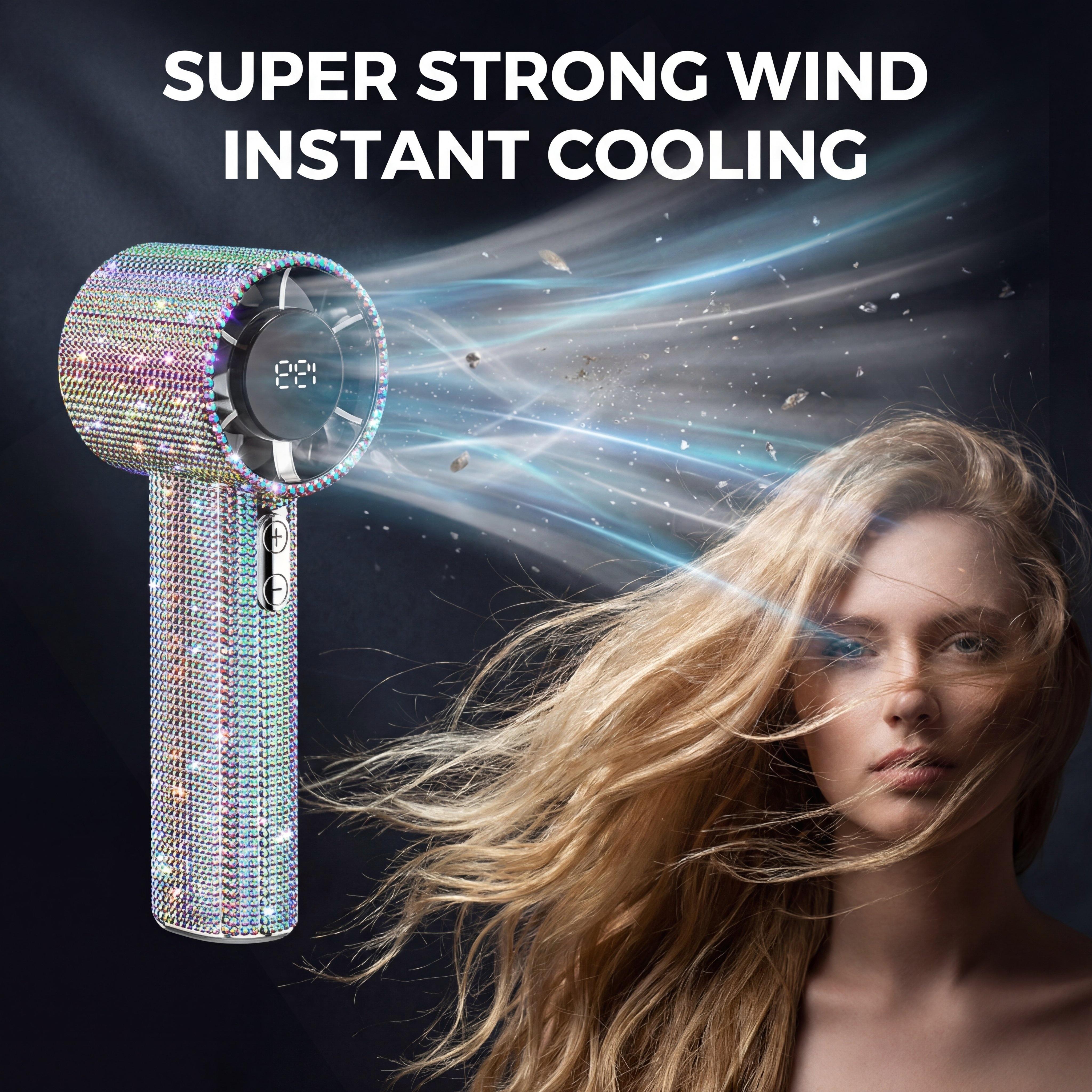 Bling Rhinestone Handheld Fan, Portable USB Rechargeable Mini Fan with Sparkling Diamond Design, Cute Personal Cooling Fan for Women Girls Travel Outdoor Daily Use