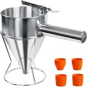 40oz Stainless Steel Pancake Batter Dispenser with Stand and Squeeze Handle, 4 Interchangeable Nozzles for Pancakes, Cupcakes, Waffles and Baked Goods
