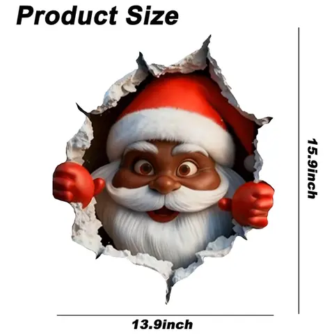 2026 New 3D Black Vinyl Waterproof Santa Face Wall Decals, 2PCS Removable Peel & Stick Cartoon Festive Stickers for Wall, Door Home Decor