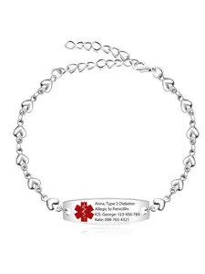 Unisex Medical Alert Bracelet — Hypoallergenic, Emergency ID Gift. Ideal for Women with Allergies or Diabetes. Personalized Custom Medical ID Bracelet featuring a Heart-Shaped Band — Stainless Steel Bracelet for Medical Conditions and Allergies.