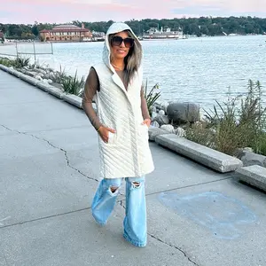 Long Quilted Cotton Blend Vest Casual Cotton