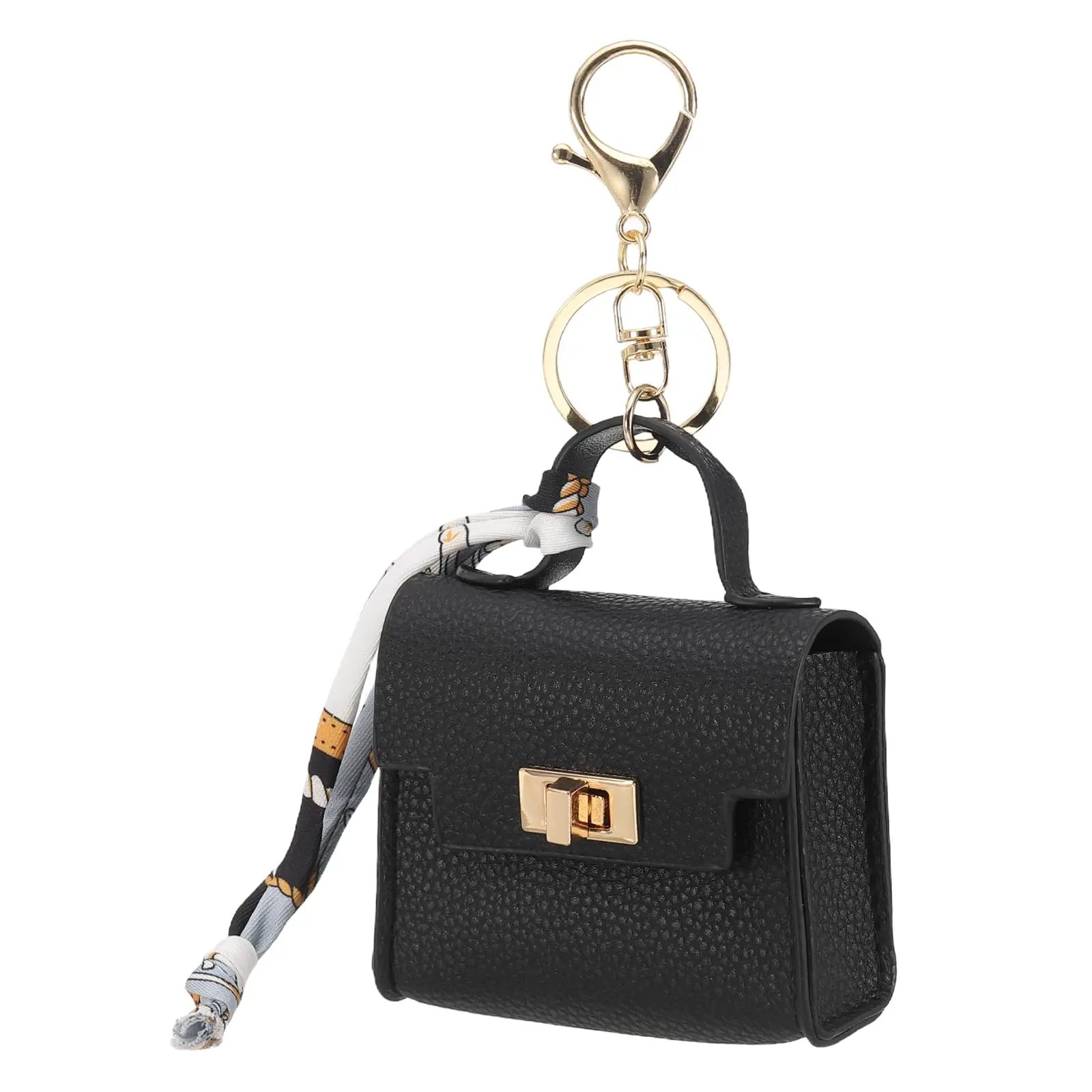 Mini Backpack Keychain, Small Coin Purse Keychain Cute Bag Charm Change Pouch with Twist-lock Scarf Wristlet - Black
