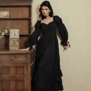 Moonlit Mourning Corset Dress-LuminaVenus Dresses Women's Elegant Off-the-Shoulder Long Sleeve Classy & Flowy Birthday Party Outfits Formal Evening Gowns Baby Shower Attire  Puff Tummy Piece Woven black dresses women