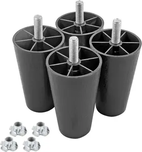 4Pcs Black Sofa Legs, 4 Inch Tapered Furniture Legs Plastic Couch Feet with M8 Hanger Bolts for Sofa Dresser Cabinet Chair Bed Coffee Table,2.357" / 59.6Mm of Top Width Seimneire