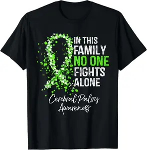 Cotton Short-Sleeve Sports Top, Classic Cerebral Palsy "In This Family No One Fights Alone" Prints Graphics Garment, Menswear Summer Casual Shirt
