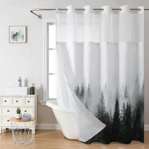 Forest Pattern Shower Curtain, 1 Count Waterproof Fabric Bathroom Curtain, Modern Natural Pine Forest Shower Curtain, Bathroom Decoration Supplies