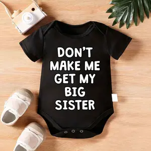 Unisex 100% Cotton Slogan Baby Romper - "DON'T MAKE ME GET MY BIG SISTER" Print, Casual Comfortable Short Sleeve Triangle Jumpsuit, Baby Items for Newborn Boys, Outdoor Use