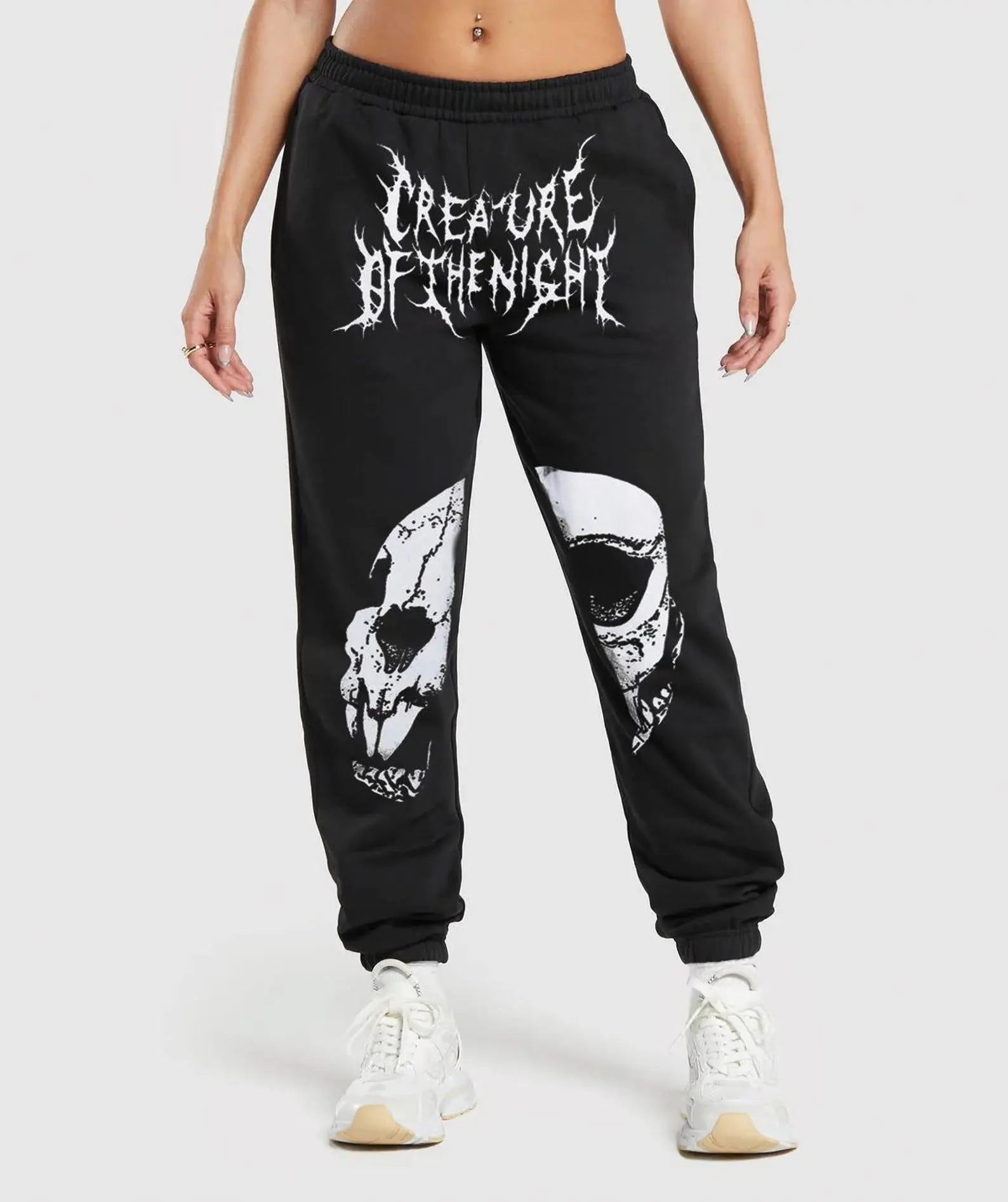 Creature of the Night Joggers, Gothic Skull Streetwear Sweatpants, Heavy Cotton Baggy Fit, Dark Grunge Aesthetic, Unisex Alt Statement Pants