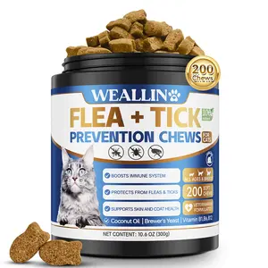 WEALLIN  Flea & Tick Support Chews For Cat -200 Count | Natural Supplement for Flea Defense, Skin & Coat Health | Vet-Formulated Daily Care for All Cats & Breeds