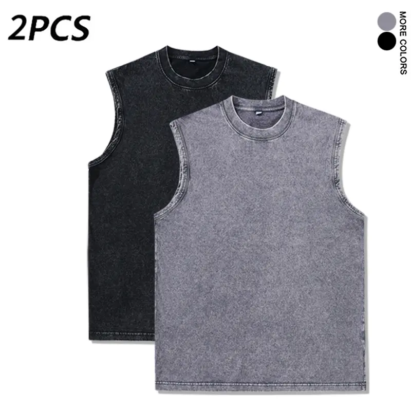 2PCS 100% Cotton Vintage Tank Tops, Men’s Summer Must Have,summervibes