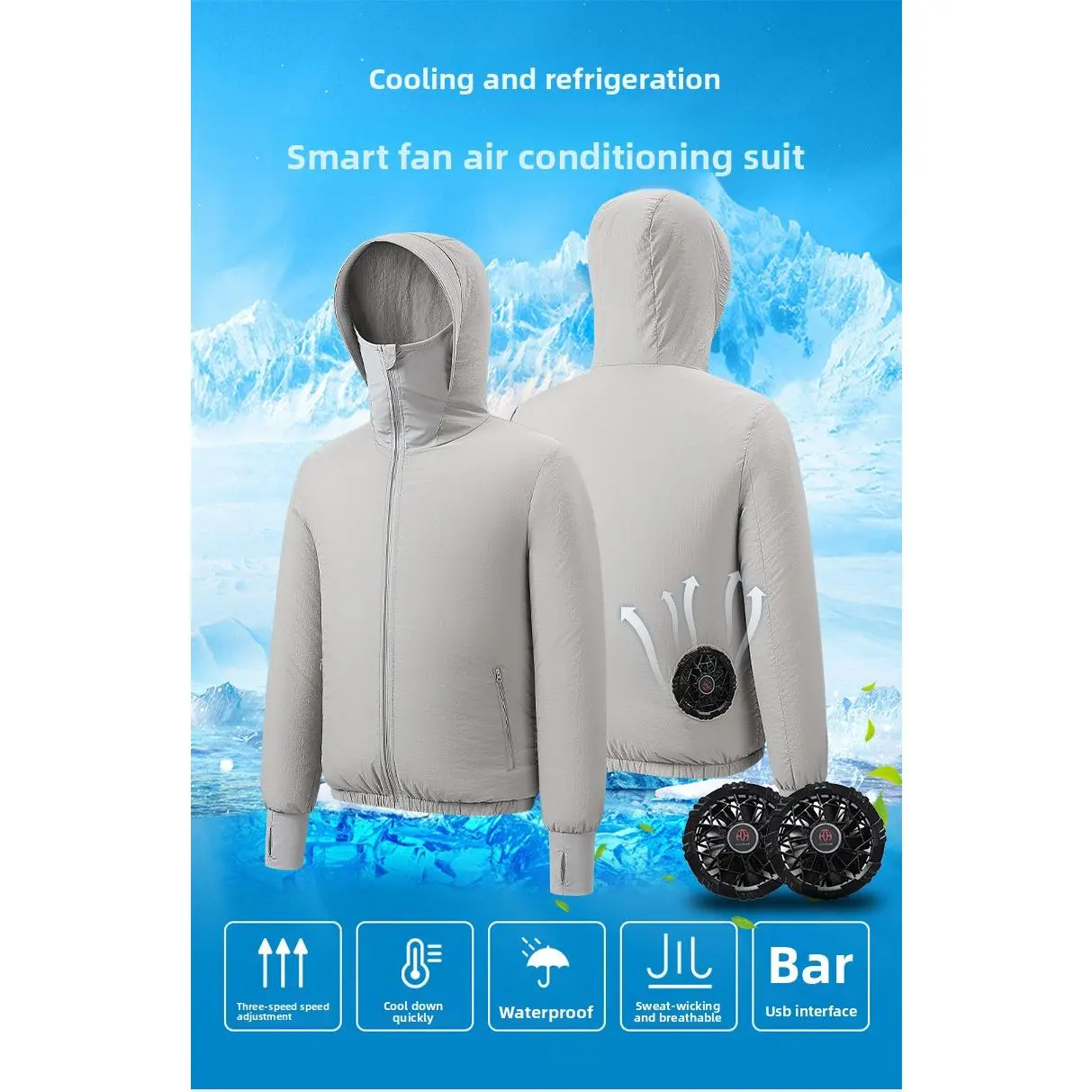 Air-Conditioning cooling clothing for outdoor workwear with sun protection, 12V 20k mAh battery, breathable lightweight skin jacket for outdoor activities