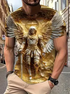 Men's Casual 3D Printed Long T-Shirt, Minimalist Fitted Design, Short Sleeve All Season Wear, H-Type Silhouette, All over Print