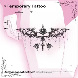 Gothic Cross Bat Juice Tattoo Temporary Tattoos | Scrub Resistant No Fading | Niche High-End Abdomen Tattoo Sticker