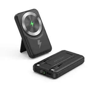 10000mAh Magnetic Portable Charger with Kickstand & Dual Cables – 22.5W PD Fast Charge & 15W Wireless (Up to), LED Display, MagSafe-Compatible Power Bank for iPhone 17/16/15/14/13/12 & Android