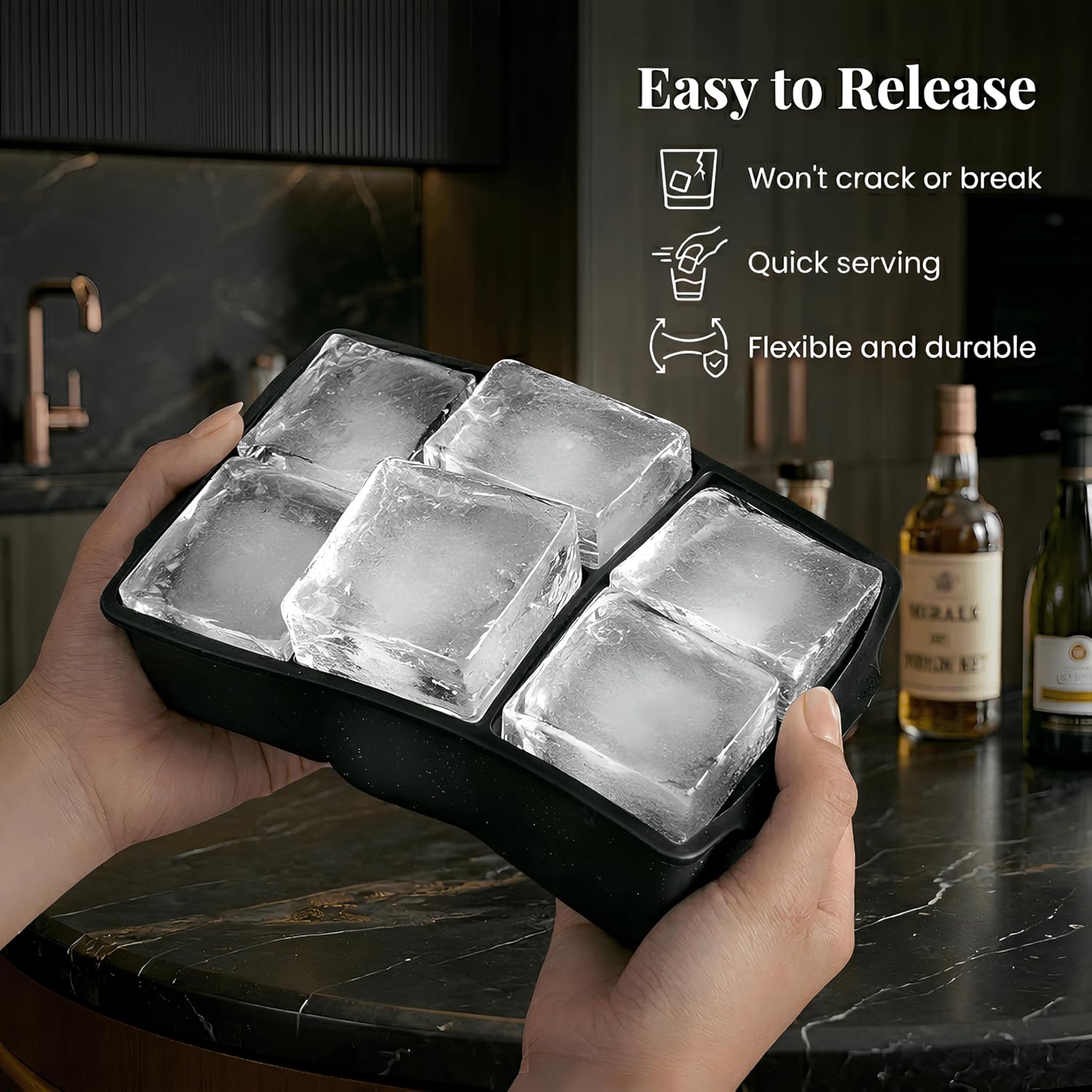 Large Silicone Ice Cube Tray 2 Pack Easy Release 2 Big Ice Cubes for Cocktail Whiskey with Lid Stackable Freezer Mold