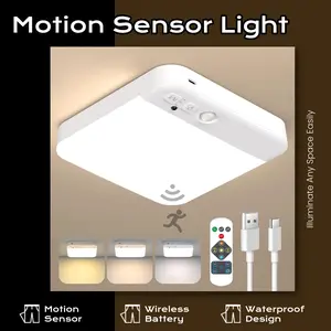 Rechargeable Motion Sensor Ceiling Light with Remote Wireless Battery Operated Waterproof for Bathroom Stairs Hallway Garage Shed Motion Sensor Functionality & Versatile Usage