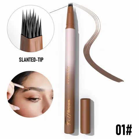 PHOFAY Microblade Eyebrow Pen - 4-Tip Waterproof Liquid Tattoo Brow Tint - Natural Hair-Like Strokes Eyebrow Pencil - Long Lasting Smudge-Proof Makeup