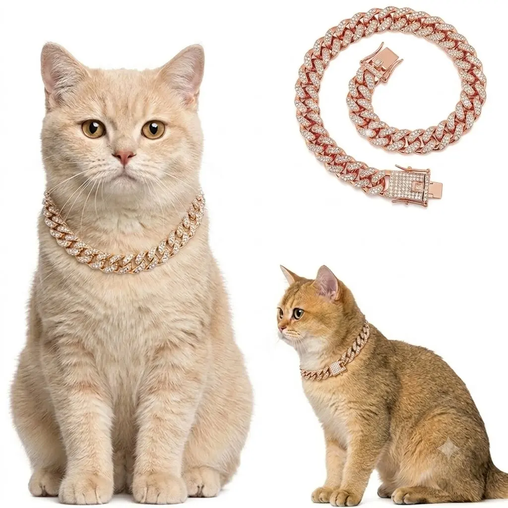 Rhinestone Pet Chain Necklace, Rose Gold Crystal, Elegant & Luxurious Durable Buckle Design, All Seasons Dog Neck Accessory, 2 Available Sizes for Medium to Large Dogs, Ideal for Pet Styling & Daily Wear #GLOBALPICKS, Two Available Sizes