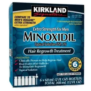 Kirkland Signature Hair Regrowth Treatment Extra Strength for Men, 5% Minoxidil Topical Solution, 2 fl oz, 1-6-pack Comfort Daily Hair Care