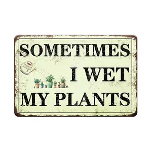 Sometimes I Wet My Plants Metal Yard Sign, Vintage Garden Themed Plaque, Wall Decor for Home Garden Farmhouse, Ideal Gift for Plant Lovers