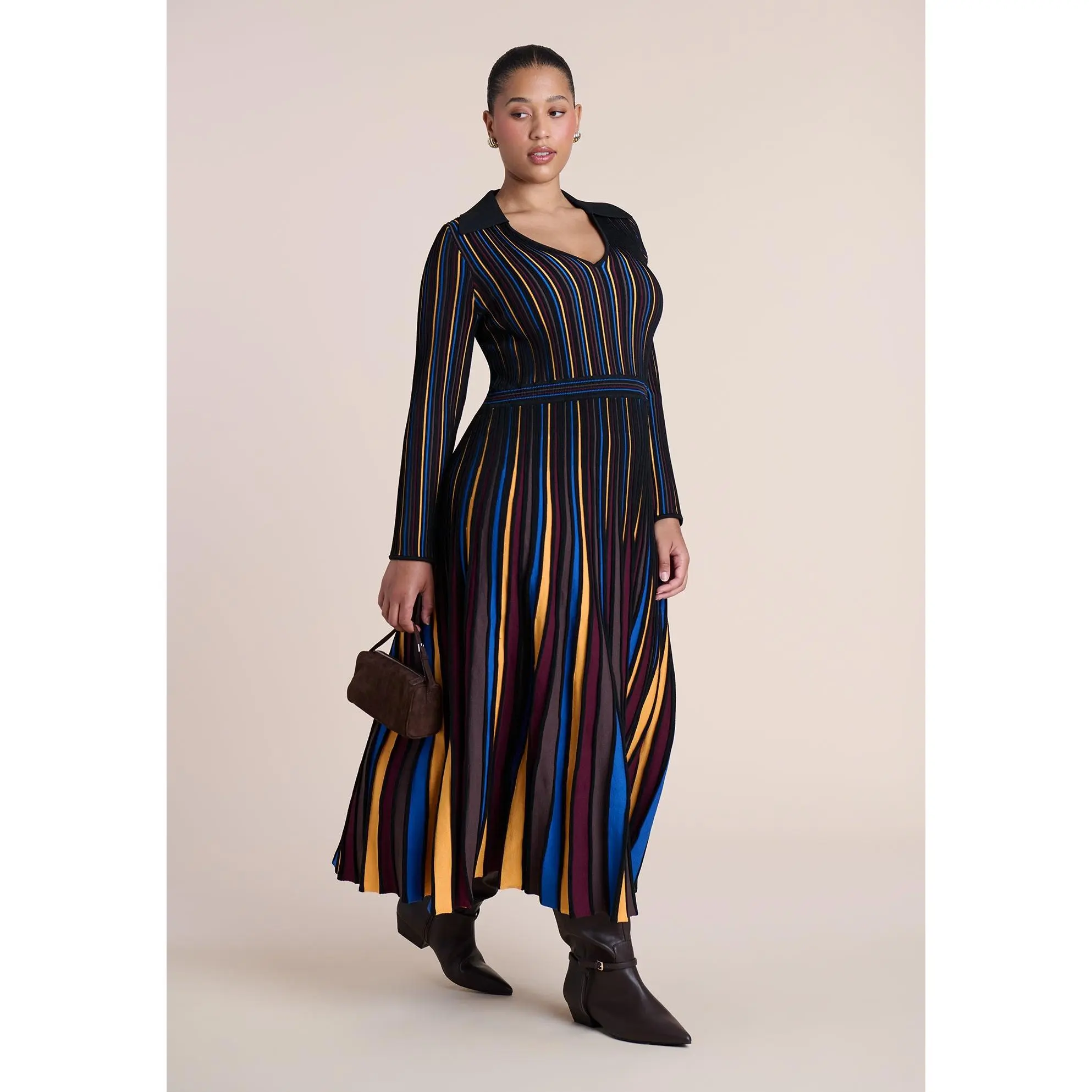 ELOQUII Women's Plus Size Pleated Knit Midi Dress