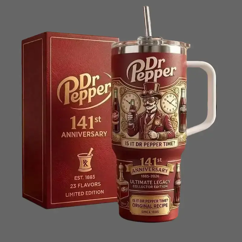 The Sip District. Dr Pepper 141st Anniversary Tumbler 20oz 40oz with Handle Straw, Vintage Soda Collector Cup, Retro Dr Pepper Fan Gift, Limited Edition 1885-2026 Drinkware, 23 Flavors Travel Mug, Insulated Stainless Steel Tumbler for Soda Lovers Flasks