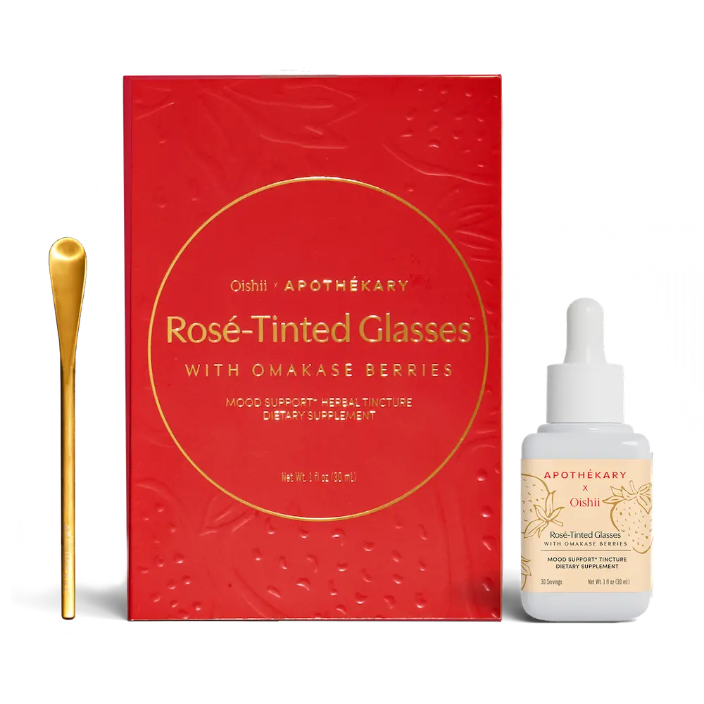 Apothékary Rosé-Tinted Glasses x Oishii Omakase Berries - Limited Edition - Mood & Skin Support Liquid Herbal Drops* Alcohol-Free, Certified Organic, Non-GMO Project Verified, Certified Gluten-Free, PETA Certified Vegan & Cruelty-Free, Third Party Tested