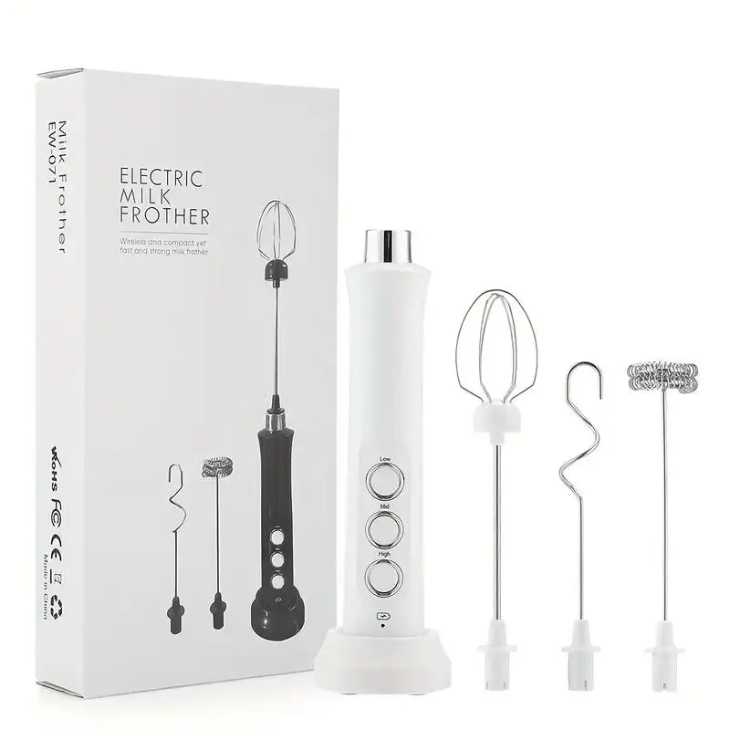 3 in 1 Rechargeable Electric Milk Frother, Drink Frother, Handheld High Speed Beverage Mixer Mini Blender Tool, Milk Automatic Frother Wand, Coffee Frothing Stick, Cordless Milk Frother, Coffee Bar Accessories