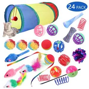 Cat Toys 24Pcs Kitten Toy Set - Colorful Two-Way Interactive Tunnel Toy Kit for Hide and Seek Training