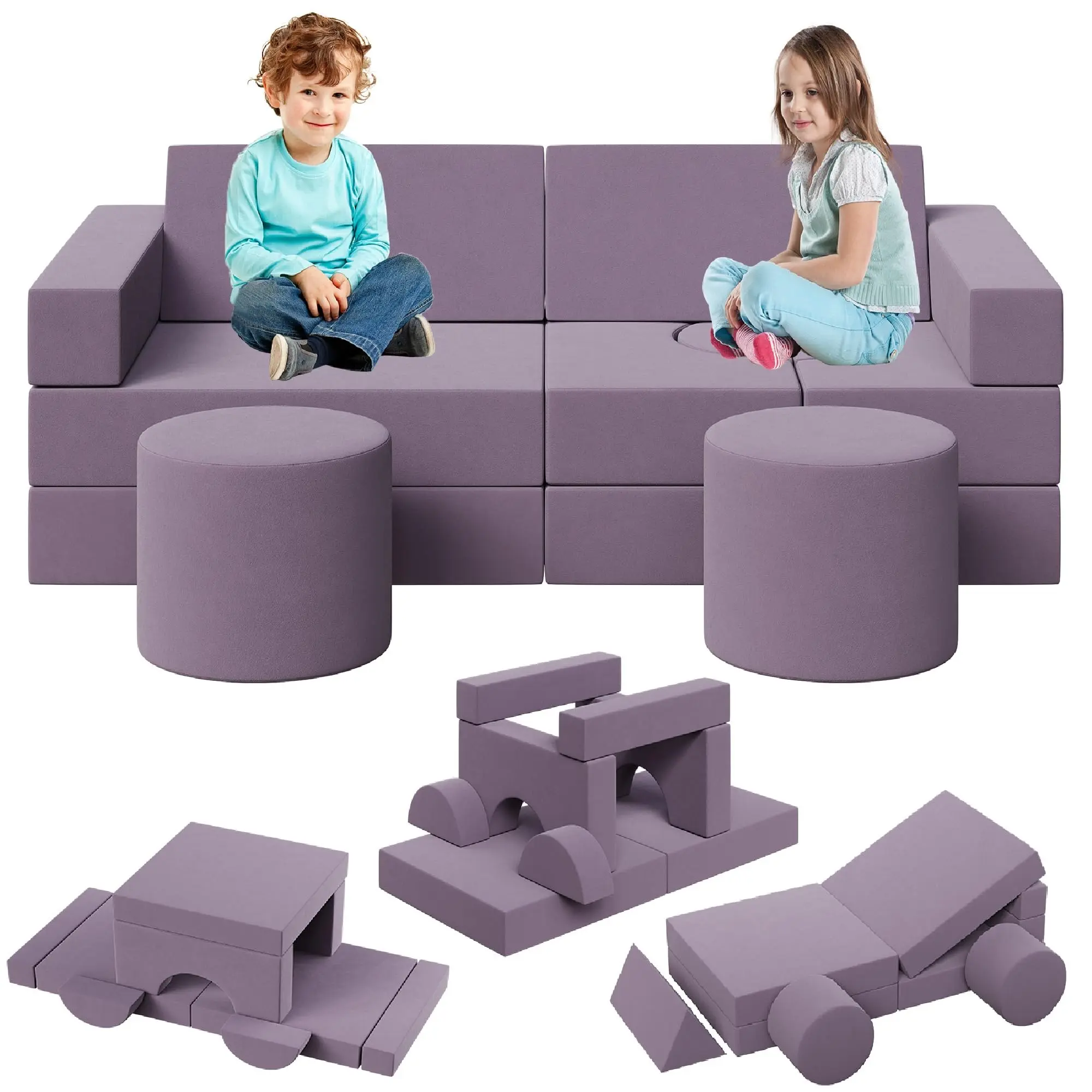 13PCS Kids Modular Play Couch, Climbing and Crawl Foam Play Set, Washable Velvet Sectional Sofa, Convertible Floor Chair for Living Room