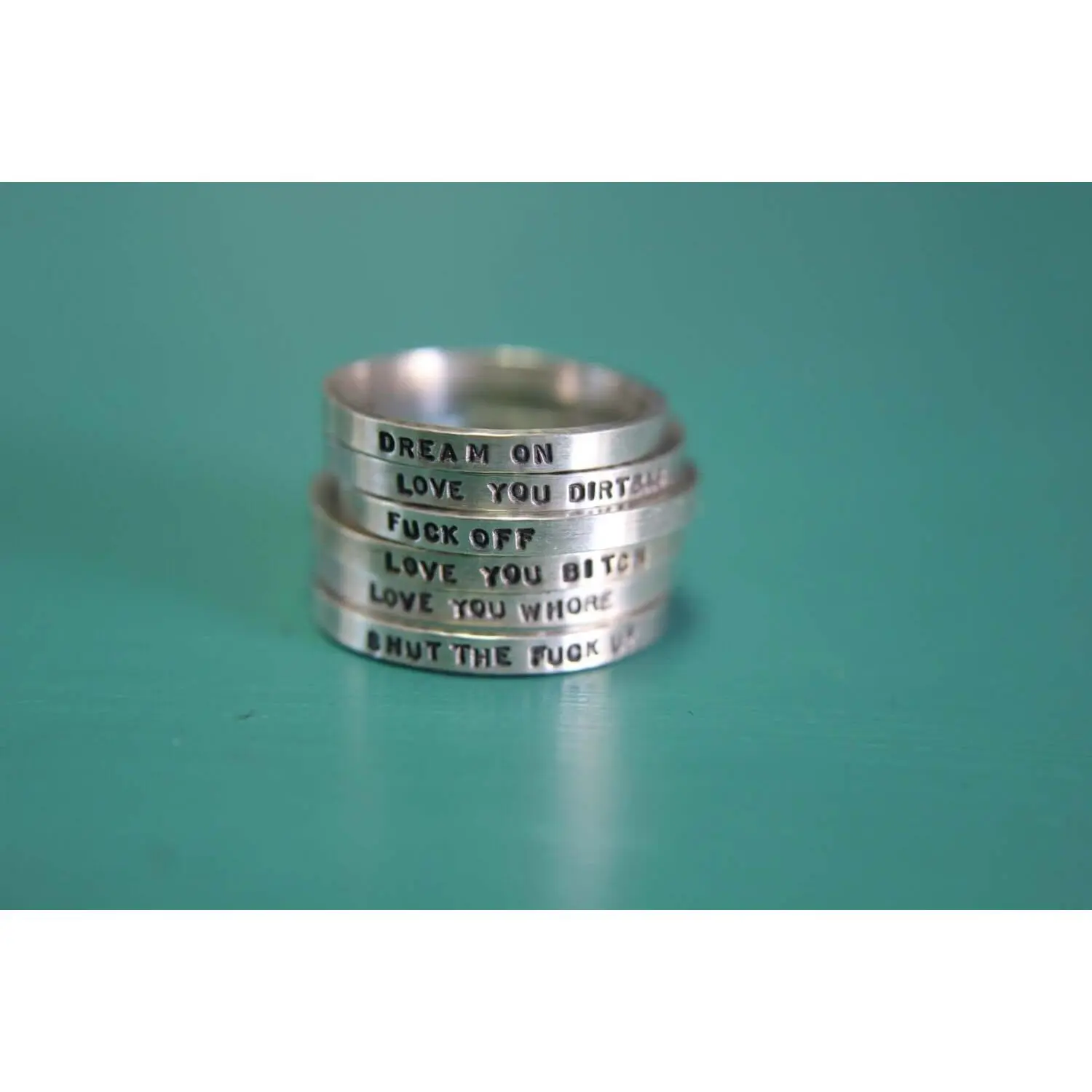 Custom Stamped Sterling Silver Stacking Ring Band. Customizable inscription message ring. Mothers day childs name ring bridesmaid gift.