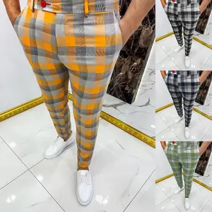 Men's Color Block Plaid Casual Dress Pants Trendy