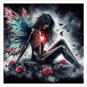 1 set of DIY diamond painting kit, 5D diamond art kit, DIY decoration skull, colorful wings, rose diamond painting kit with full round diamonds, mosaic, diamond art, Handicraft, DIY art home decor, suitable for Christmas.