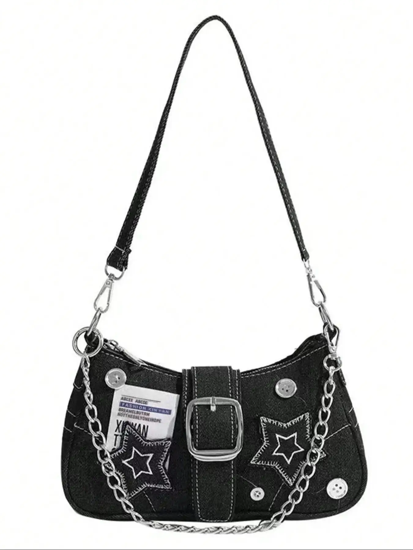 Women's Y2k Style Star Design Chain Strap Shoulder Bag, Fashionable Chain Decorated Crossbody Bag for Daily Used, Casual Trendy Versatile Daily Commut