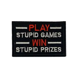 PLAY STUPID GAMES Morale Tactical Meme Fun Quote Velcros Patch Sticker Military Badge Emblem Hook Loop Fastener for Backpack Jeans Cap