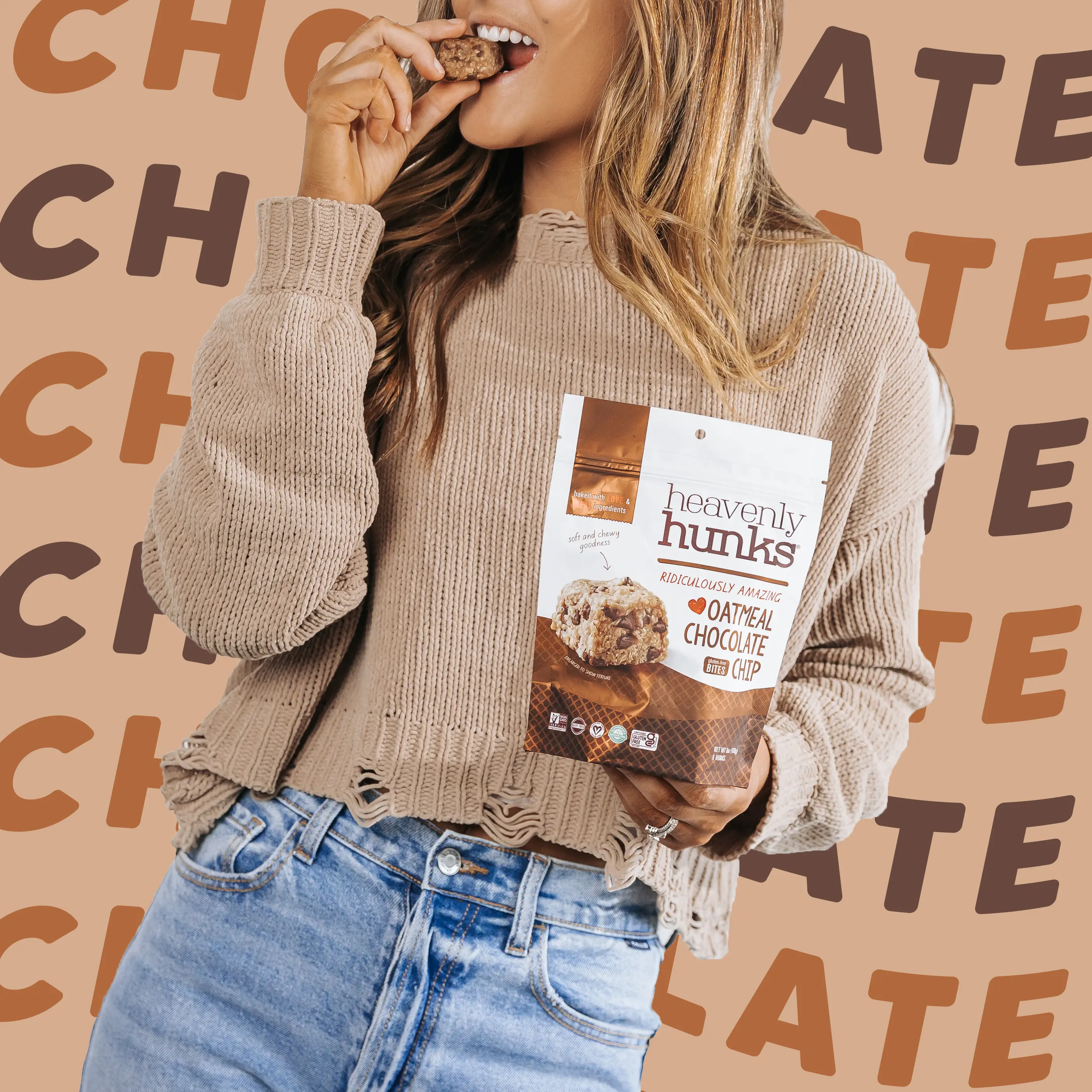(3 pack) E & C's Snacks Heavenly Hunks, Gluten-Free, Vegan Baked Oatmeal Chocolate Chip Cookie, 6 oz, 6 Count