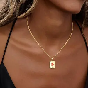 【A Letter Expressing Love 】LEXODY Dainty 14K Gold-Plated Envelope Pendant Necklace for Women &Girls  Fashionable Hypoallergenic Jewelry with Pink Heart Detail Perfect Gift for Her Birthday Anniversary Mother's Day