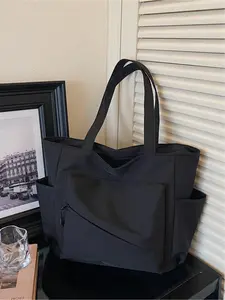 Versatile Casual Solid Color Large Capacity Tote Bag, Shopping Bag, Fashionable Shopping Bag, Perfect for Outdoor Commuting Shoulder Bag, Stylish and Spacious Handbag