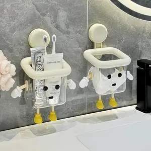 Cute Wall-Mounted DIY Toothbrush Holder - Suction Cup Transparent Multi-Purpose Storage Rack for Bathroom & Kitchen Organization Home Goods Organiser